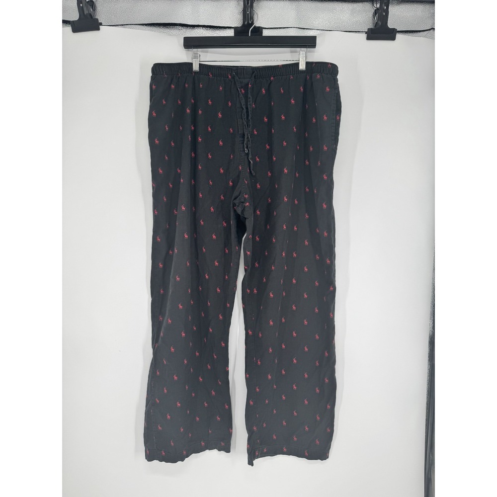 Polo Ralph Lauren Pajama Pants XL Baggy Black Red All Over Print AOP Pony Logo